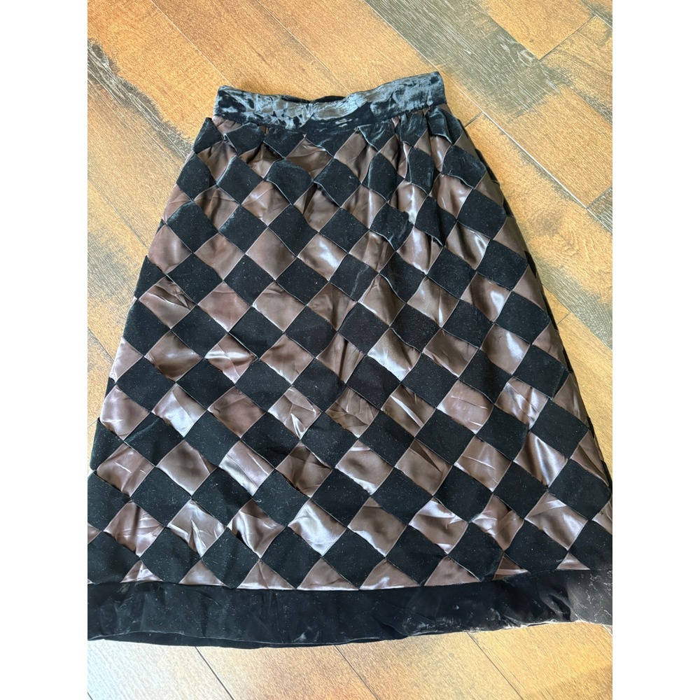 Vintage Lord & Taylor Velvet Satin Harlequin Patchwork Skirt Black‎ Bronze 10